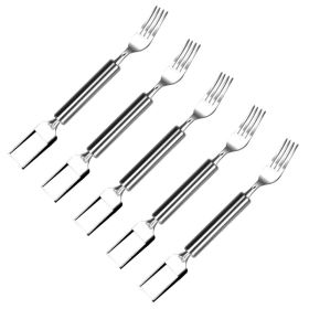 5Pcs 2 In 1 Watermelon Cutter Slicer Fork Stainless Steel Dual Head Watermelon Fruit Cutting Fork Knife For Summer Family Gathering Friend Party (Option: Slicer)